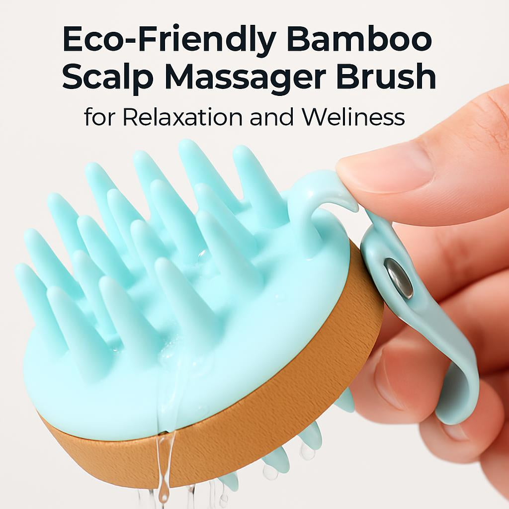 Eco-Friendly Bamboo Scalp Massager Brush for Relaxation and Wellness