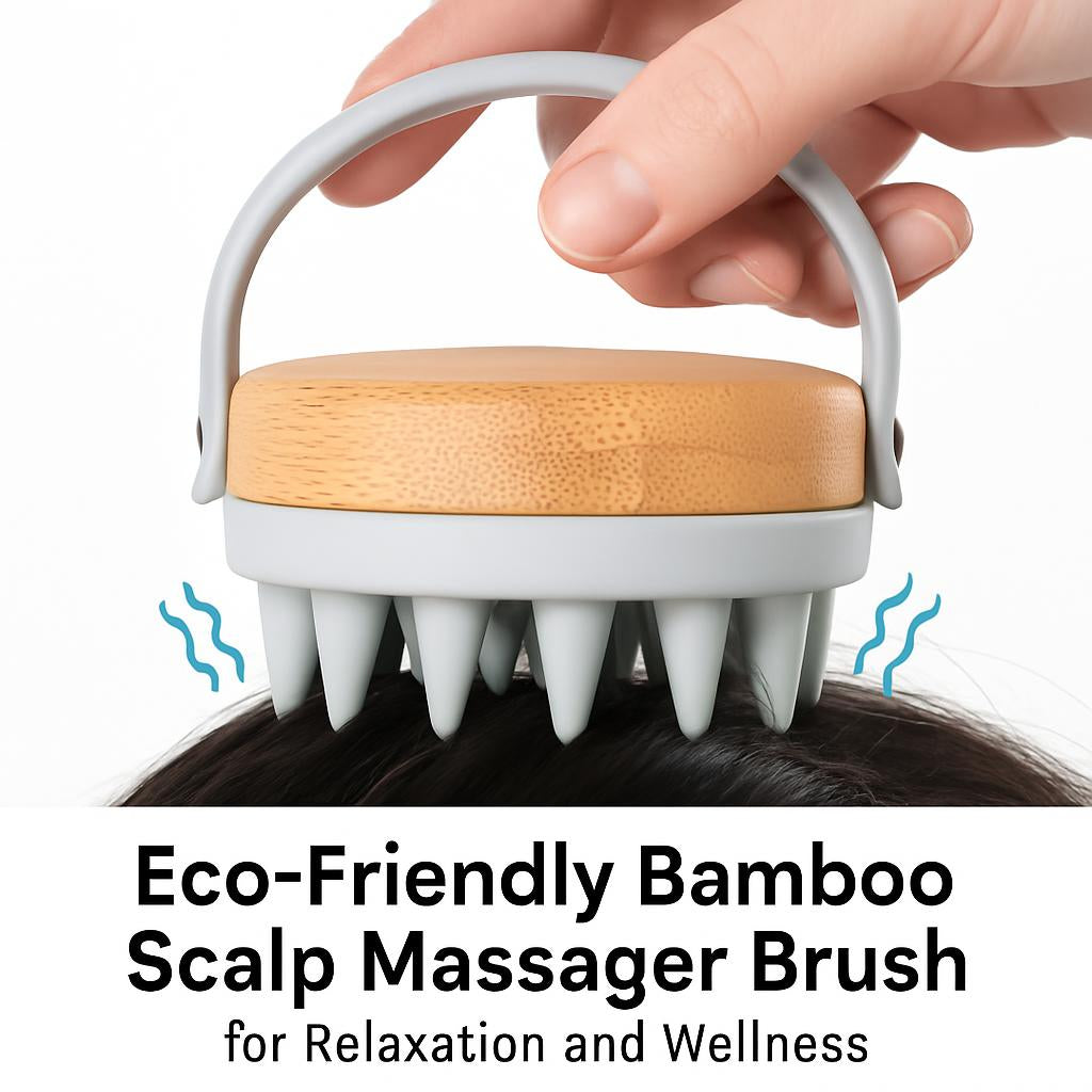 Eco-Friendly Bamboo Scalp Massager Brush for Relaxation and Wellness