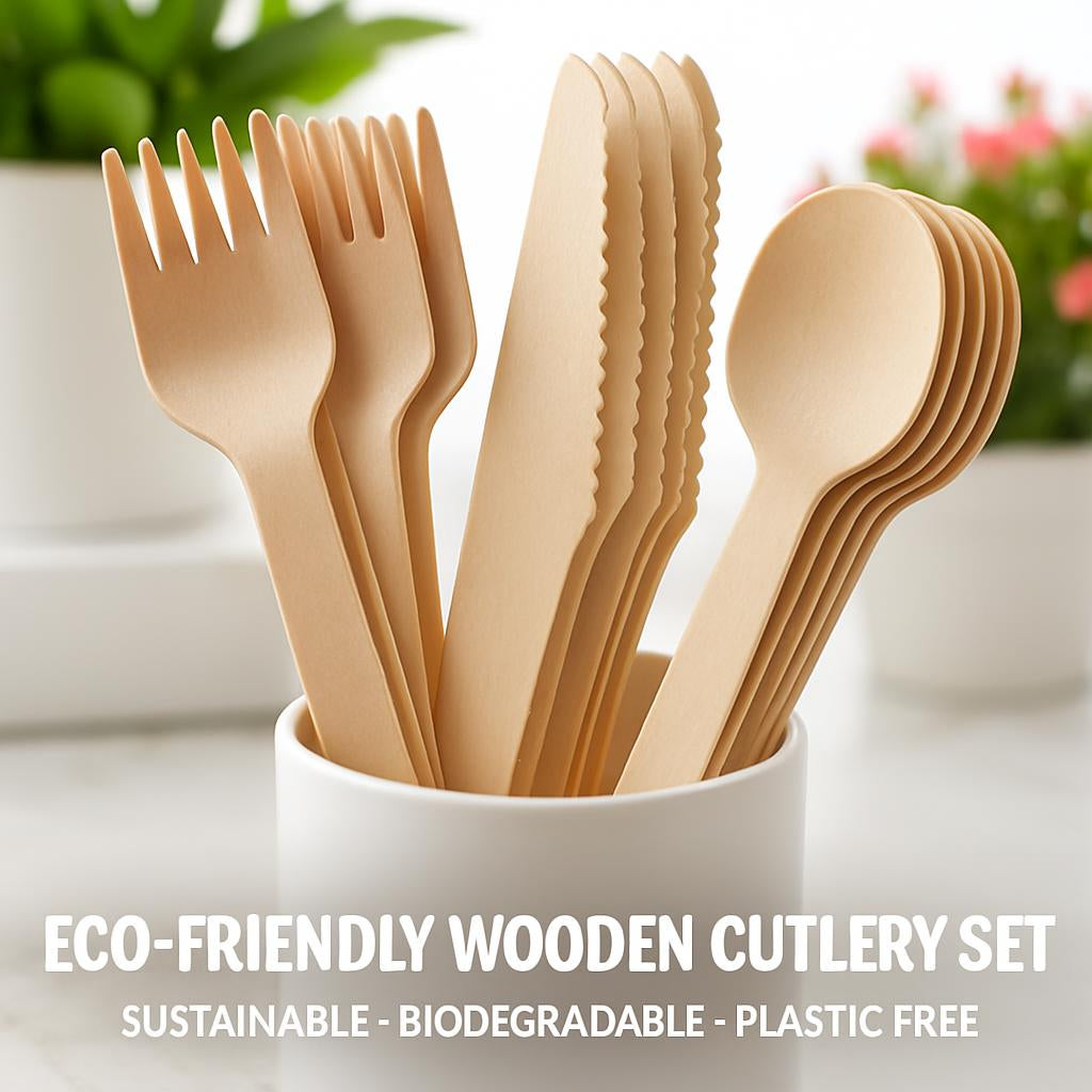 Eco-Friendly Wooden Cutlery Set - Sustainable, Biodegradable, Plastic-Free