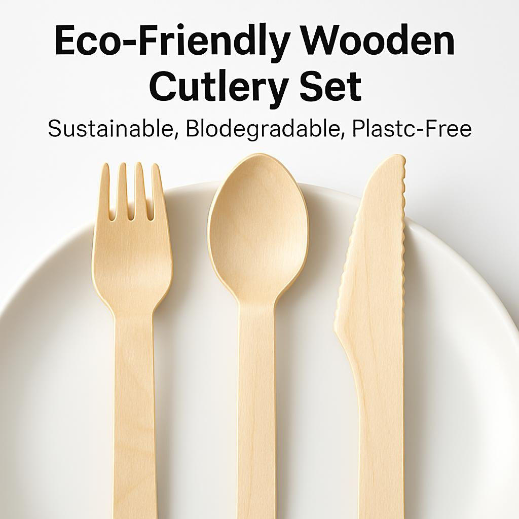 Eco-Friendly Wooden Cutlery Set - Sustainable, Biodegradable, Plastic-Free