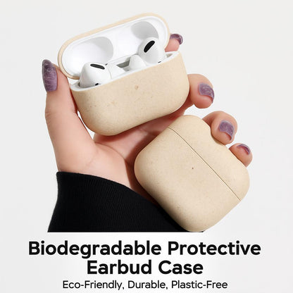 Biodegradable Protective Earbud Case in Beige with Speckled Pattern
