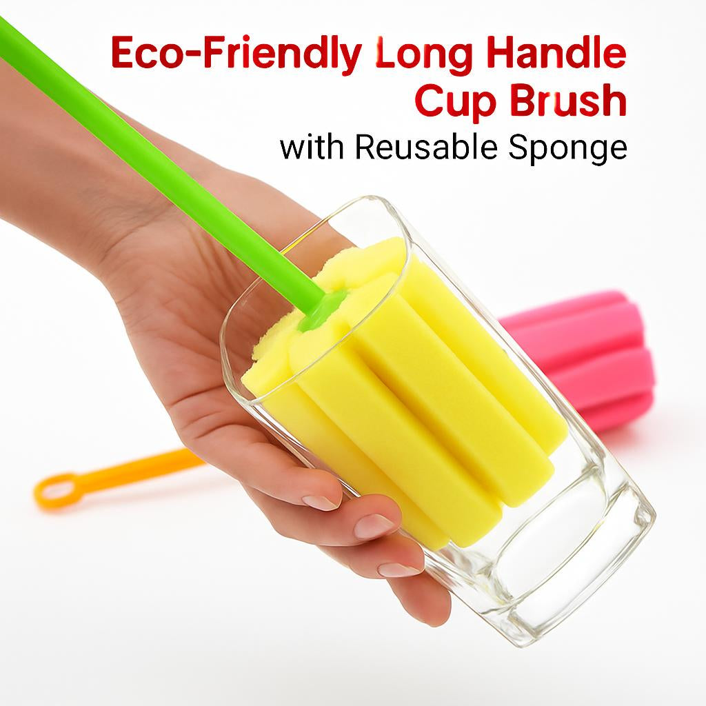Eco-Friendly Bottle Cleaning Brush with Reusable Sponge and Plastic Handle