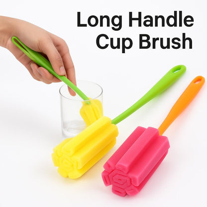 Eco-Friendly Long Handle Cup Brush with Reusable Sponge