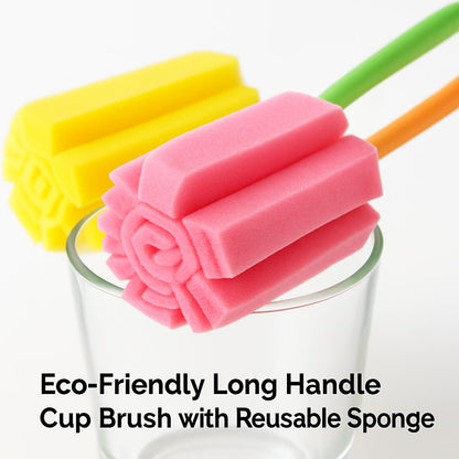 Eco-Friendly Long Handle Cup Brush with Reusable Sponge