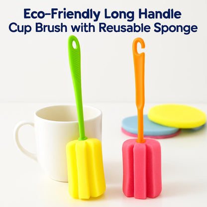Eco-Friendly Long Handle Cup Brush with Reusable Sponge