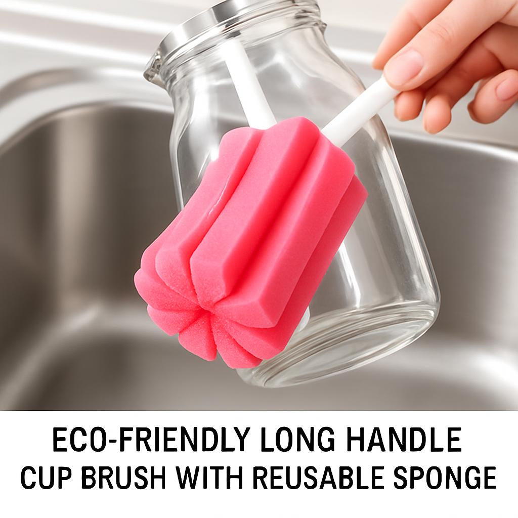 Eco-Friendly Long Handle Cup Brush with Reusable Sponge