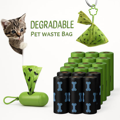 Eco-Friendly Degradable Pet Waste Bags with Dispenser - Green & Black
