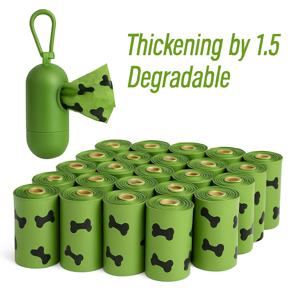 Eco-Friendly Degradable Pet Waste Bags with Dispenser - Green & Black