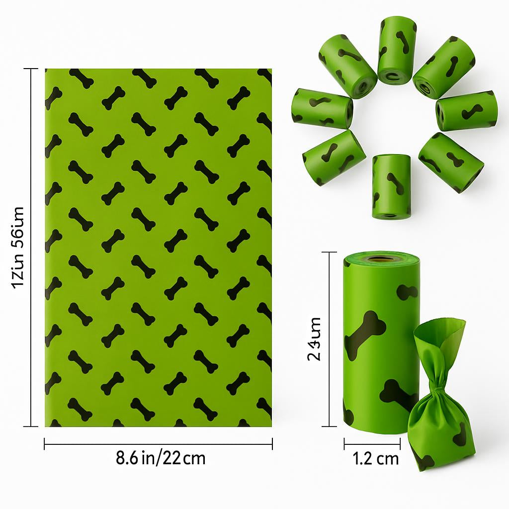 Eco-Friendly Degradable Pet Waste Bags with Dispenser - Green & Black