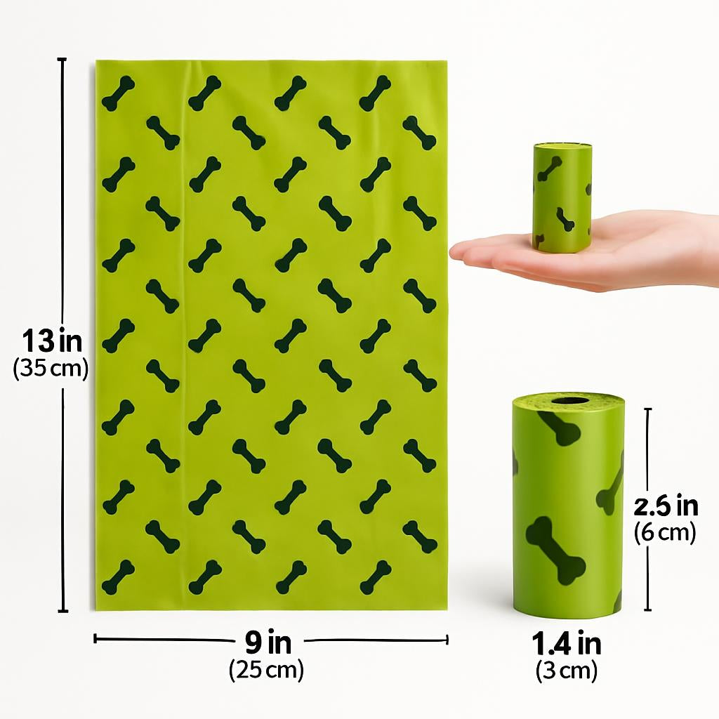 Eco-Friendly Degradable Pet Waste Bags with Dispenser - Green & Black