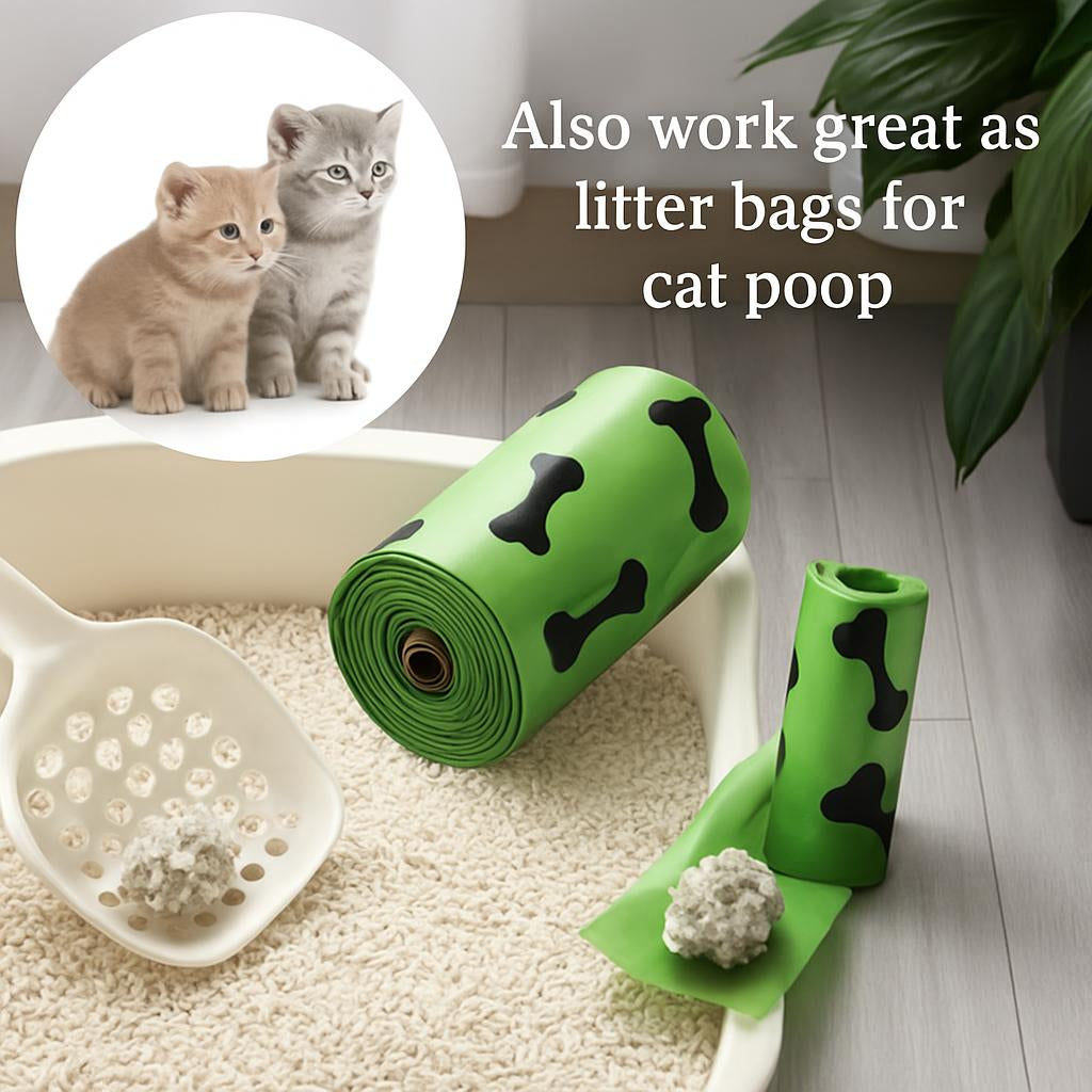Eco-Friendly Degradable Pet Waste Bags with Dispenser - Green & Black