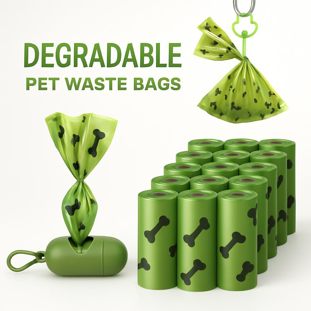 Eco-Friendly Degradable Pet Waste Bags with Dispenser - Green & Black