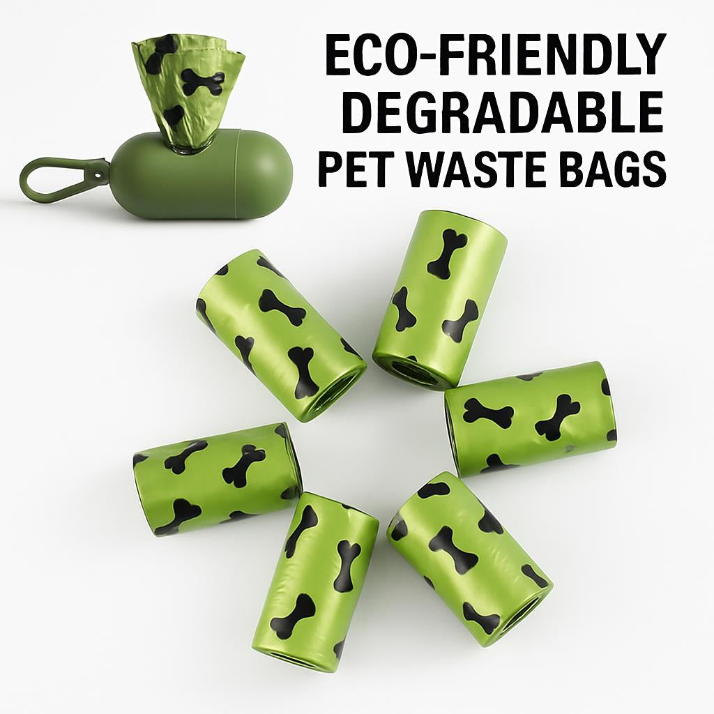 Eco-Friendly Degradable Pet Waste Bags with Dispenser - Green & Black