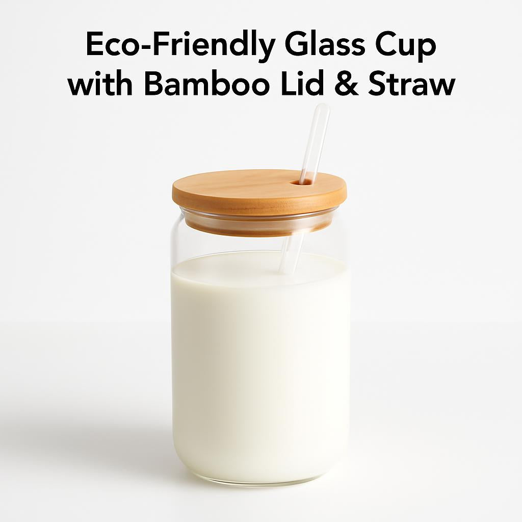 Eco-Friendly Glass Jar with Bamboo Lid and Straw