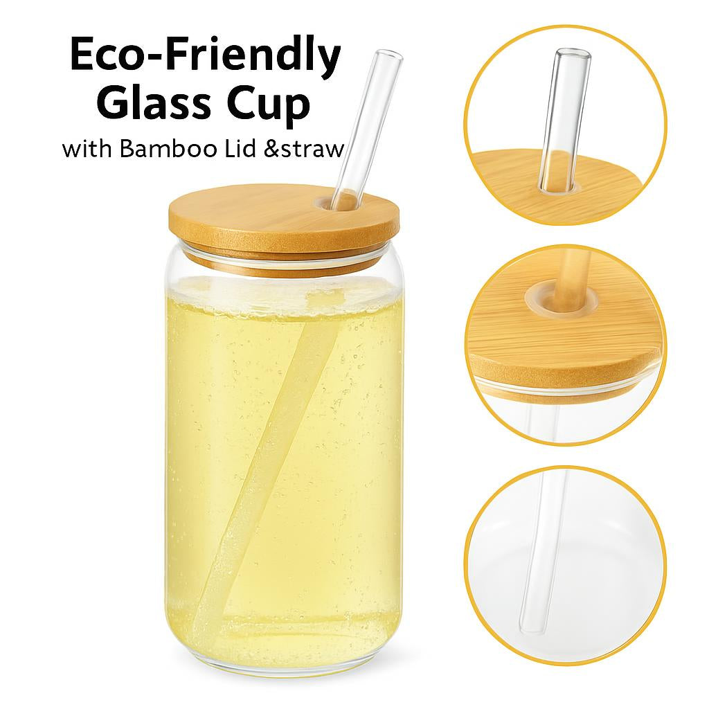 Eco-Friendly Glass Cup with Bamboo Lid & Straw