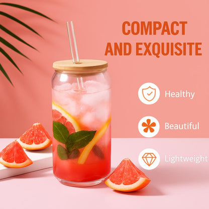 Eco-Friendly Glass Cup with Bamboo Lid & Straw