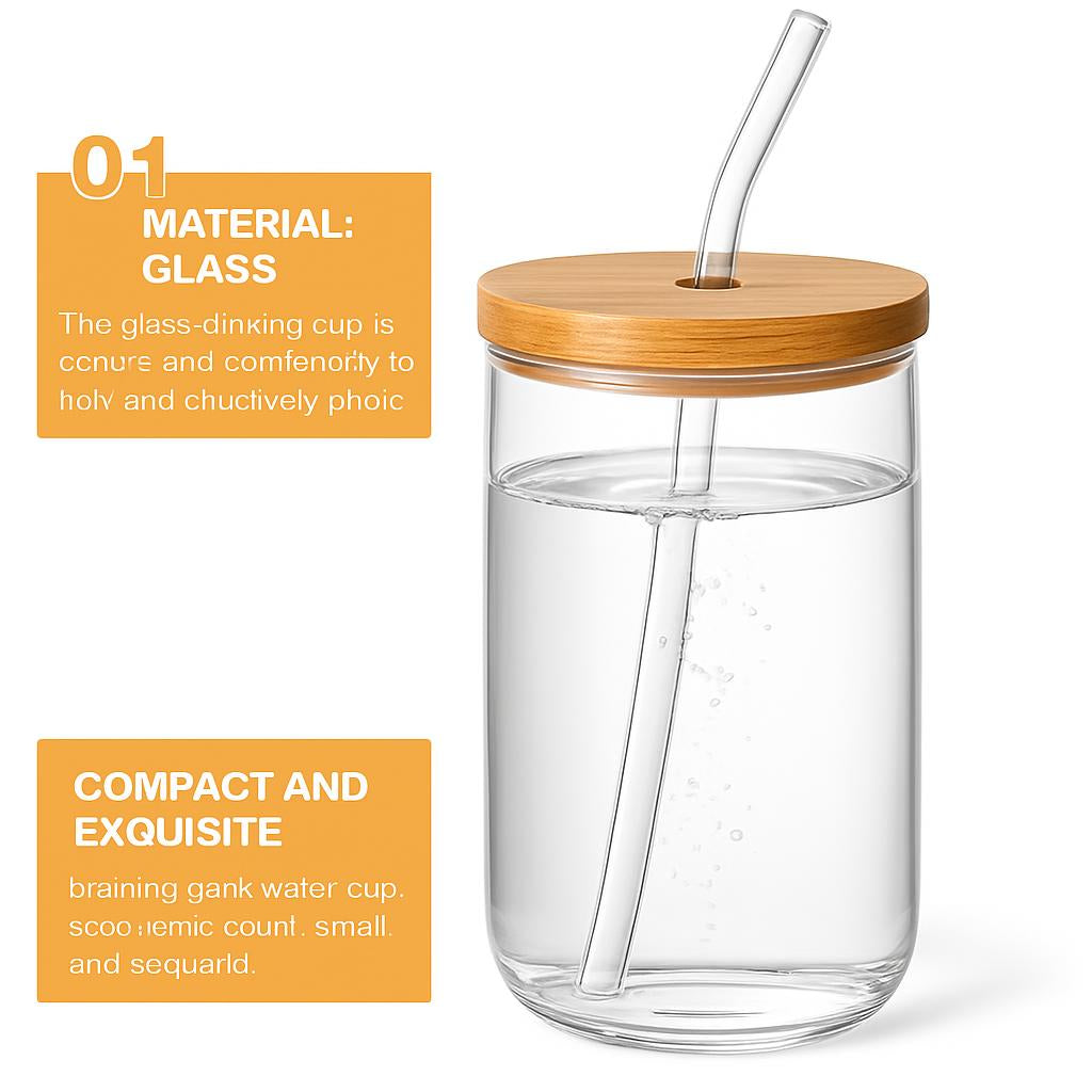 Eco-Friendly Glass Cup with Bamboo Lid & Straw