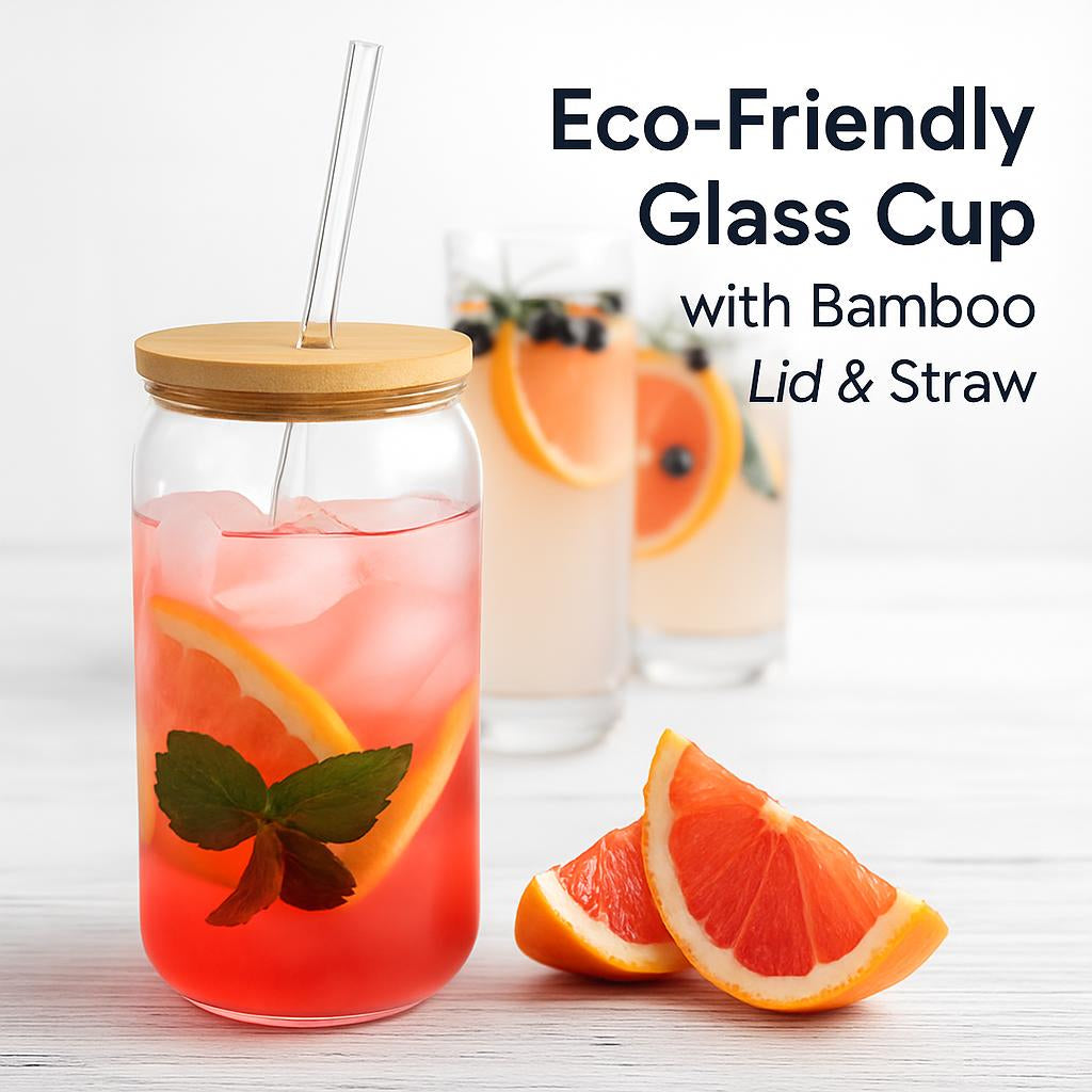 Eco-Friendly Glass Cup with Bamboo Lid & Straw