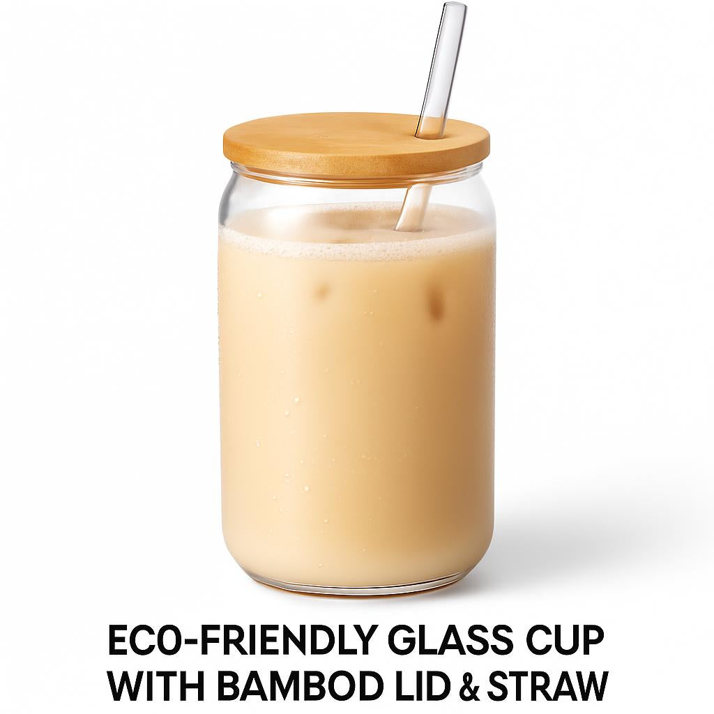 Eco-Friendly Glass Cup with Bamboo Lid & Straw