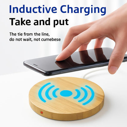 Eco-Friendly Bamboo Wireless Charger with Blue Charging Symbol