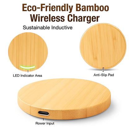 Eco-Friendly Bamboo Wireless Charger - Sustainable Inductive Charging Pad