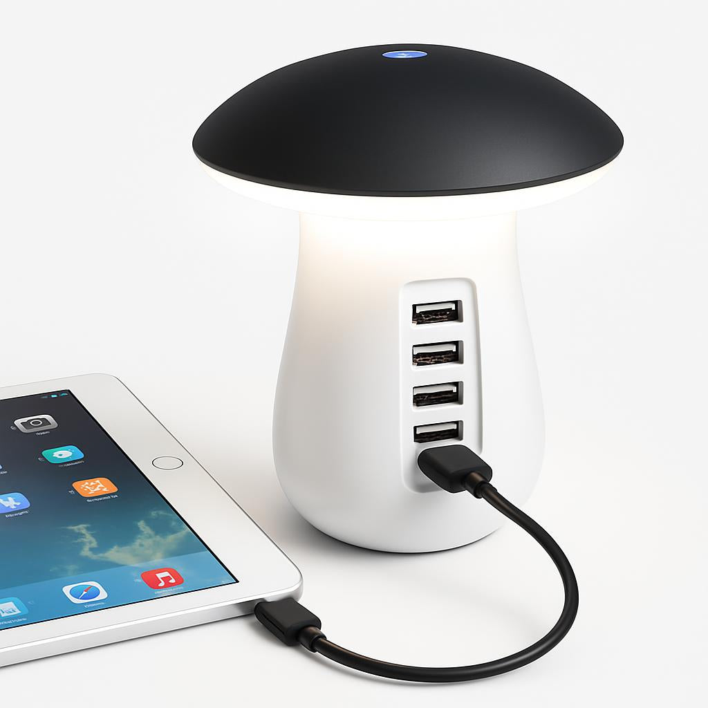 Mushroom LED Lamp with Charging Station - Energy Efficient Desk Light