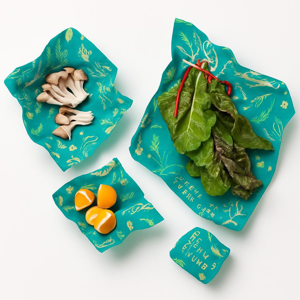 Teal nature-themed reusable beeswax food wraps