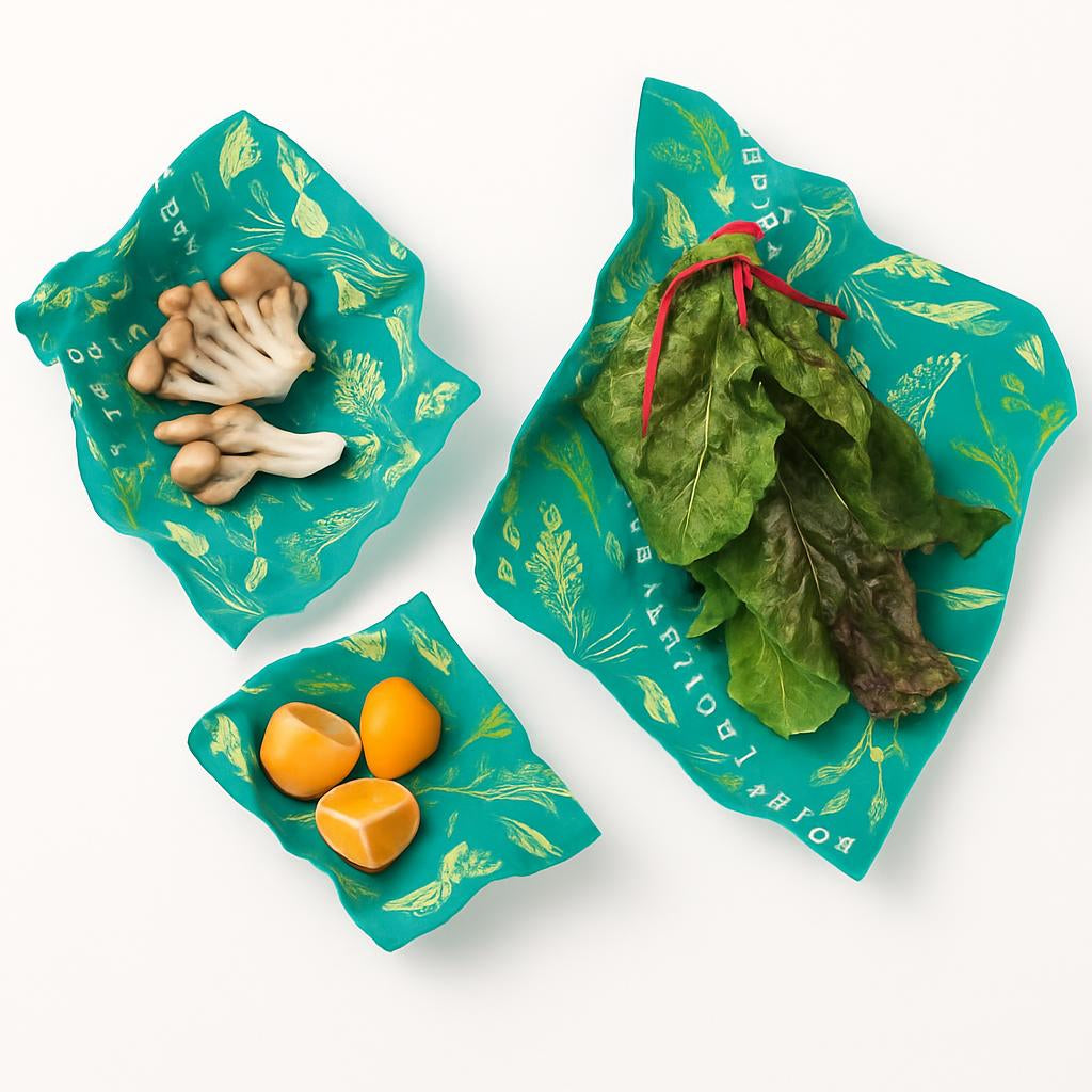 Eco-Friendly Reusable Beeswax Food Wraps - Teal Nature Patterns