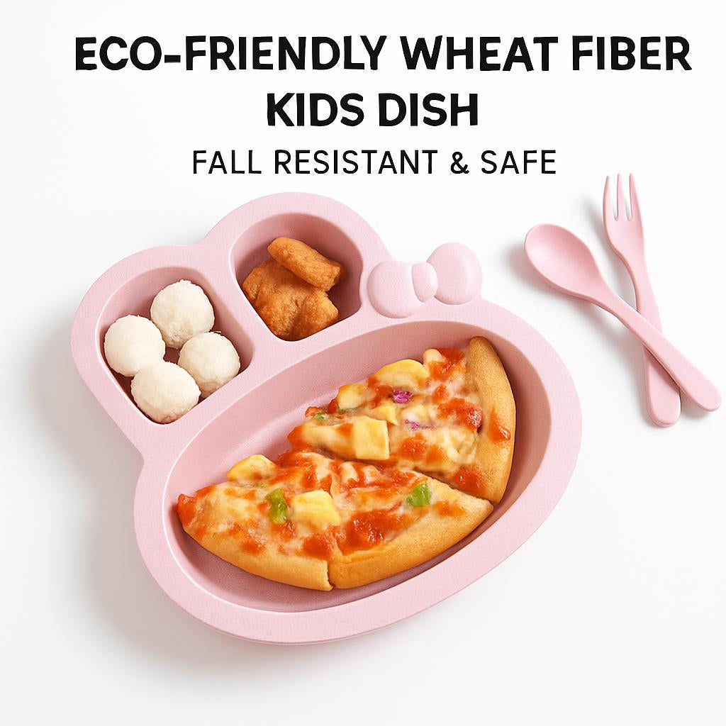 Pink animal-themed divided plate and utensils for kids