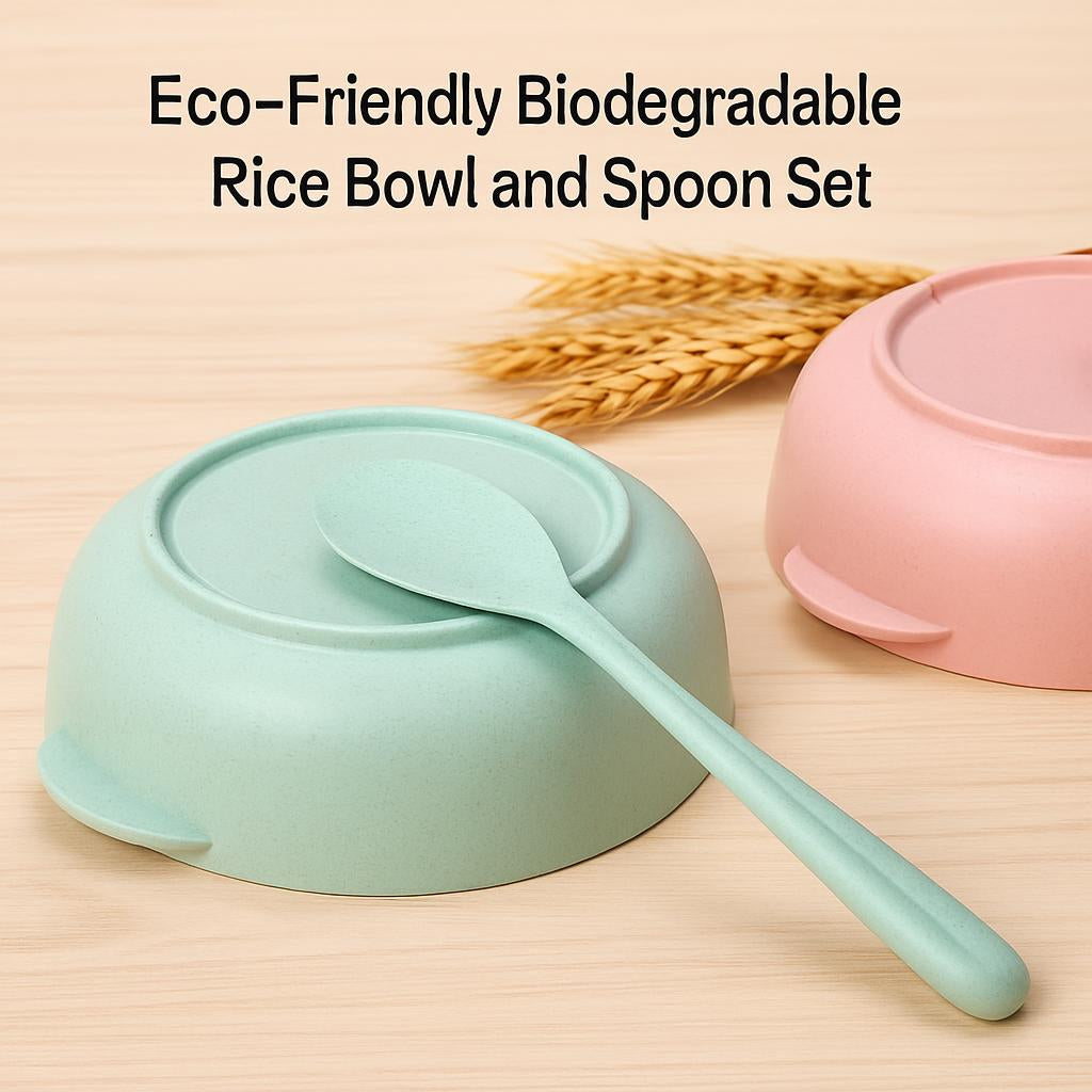 Eco-Friendly Biodegradable Rice Bowl and Spoon Set
