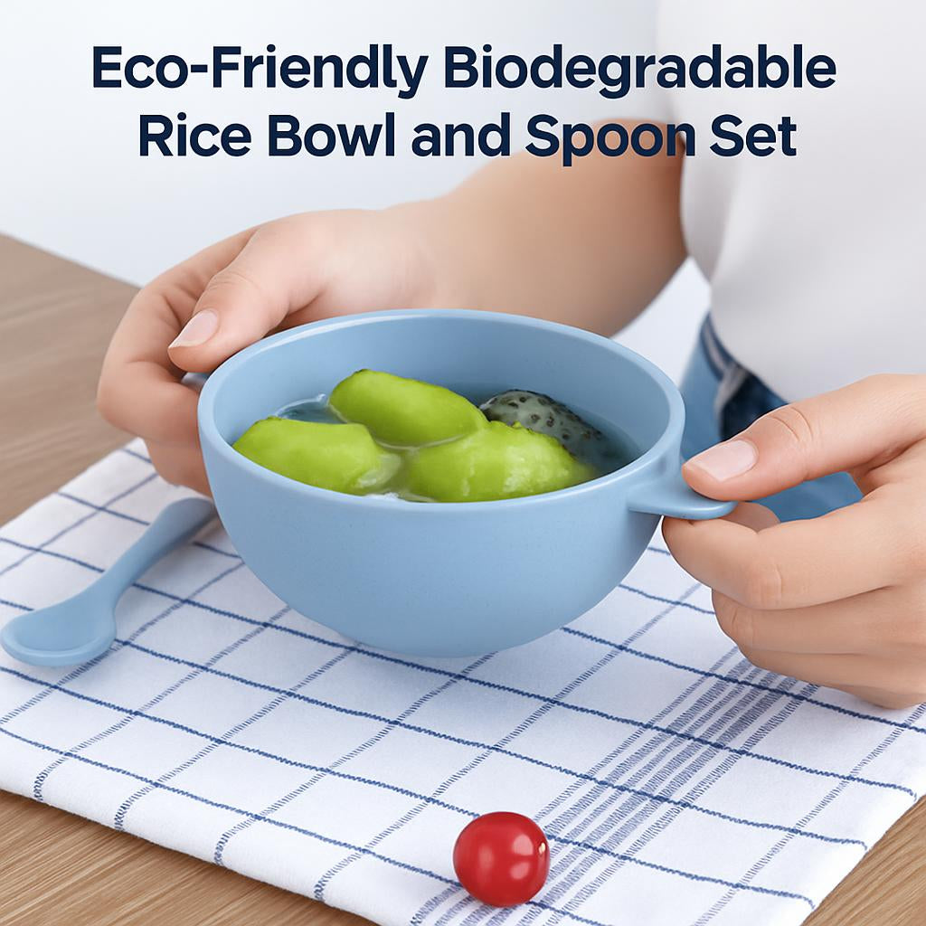 Eco-Friendly Biodegradable Rice Bowl and Spoon Set
