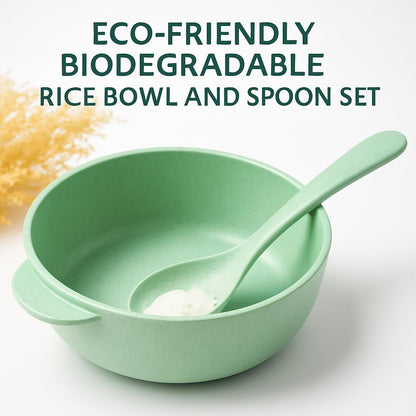 Eco-Friendly Biodegradable Rice Bowl and Spoon Set