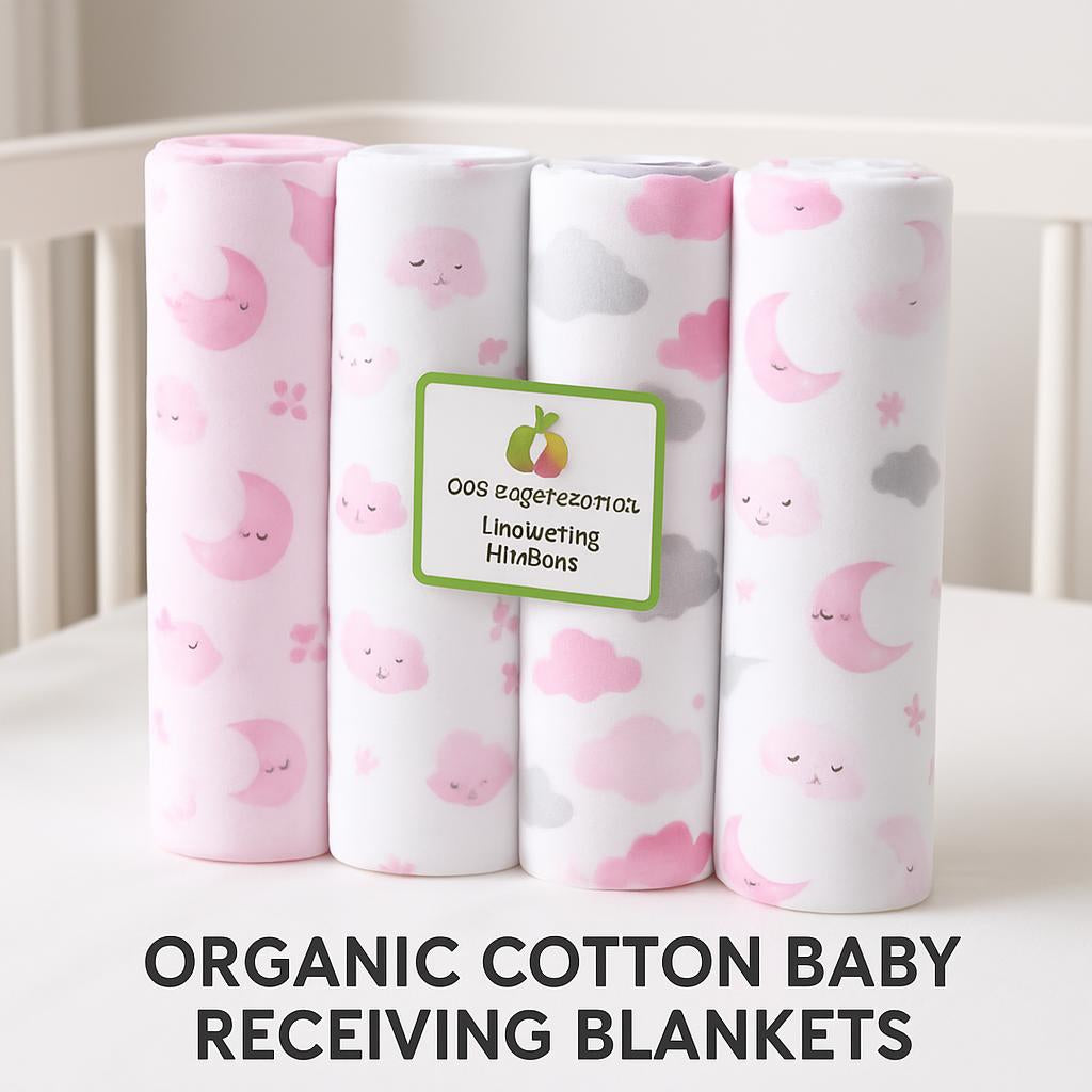 Organic Cotton Baby Receiving Blankets in Pink, White, and Gray Patterns