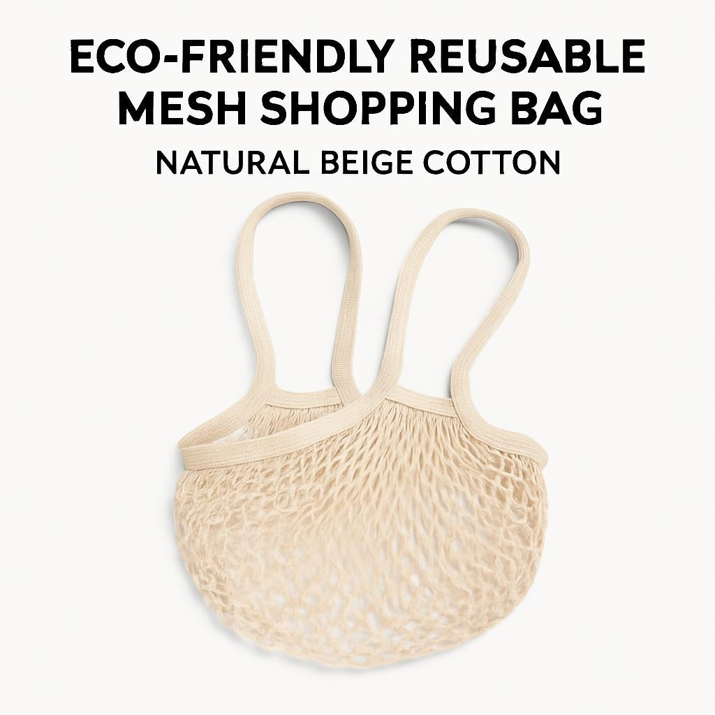 Eco-Friendly Reusable Mesh Shopping Bag - Natural Beige Cotton