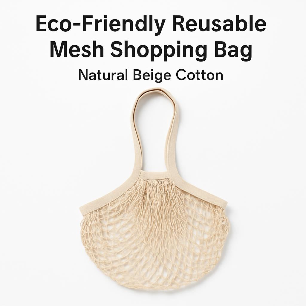 Eco-Friendly Reusable Mesh Shopping Bag - Natural Beige Cotton