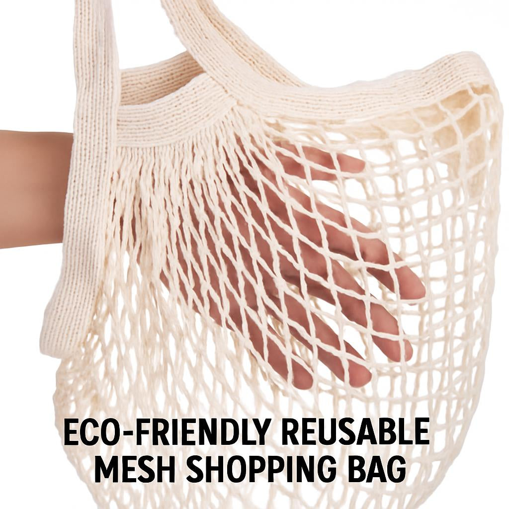 Eco-Friendly Reusable Mesh Shopping Bag - Natural Beige Cotton
