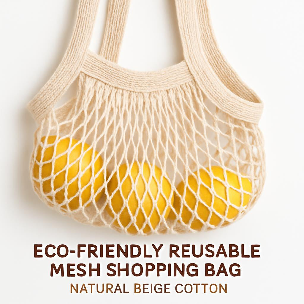 Eco-Friendly Reusable Mesh Shopping Bag - Natural Beige Cotton
