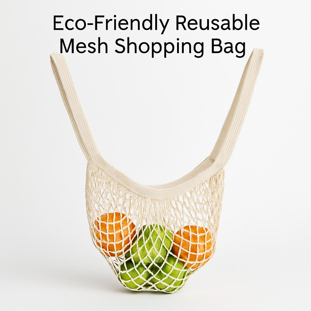 Eco-Friendly Reusable Mesh Shopping Bag - Natural Beige Cotton