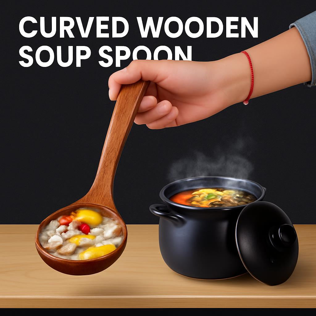 Eco-Friendly Curved Wooden Soup Spoon for Dining