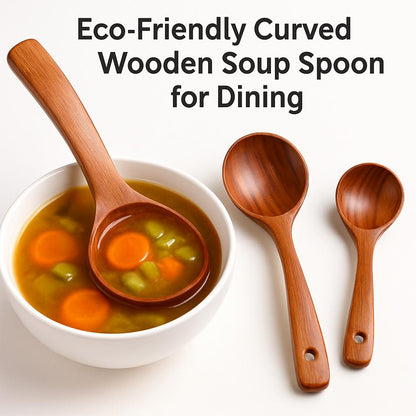 Eco-Friendly Curved Wooden Soup Spoon for Dining