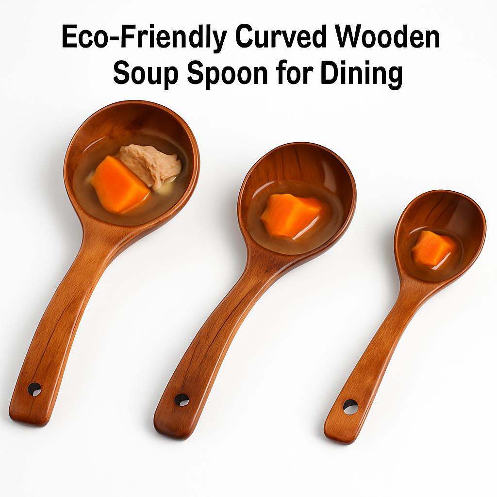 Eco-Friendly Curved Wooden Soup Spoon for Dining