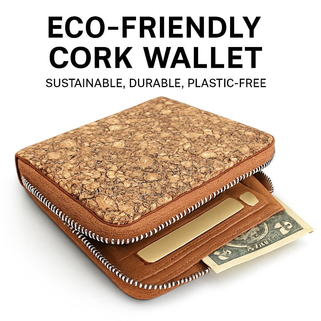 Eco-Friendly Cork Wallet with Light Brown Zipper
