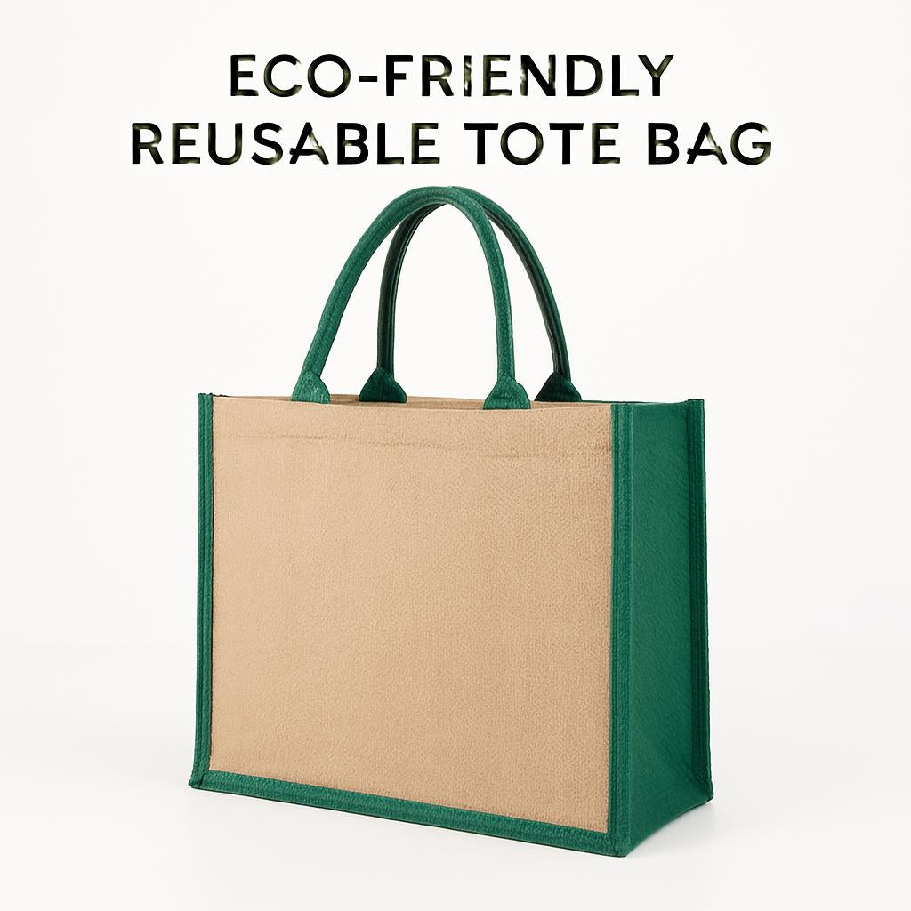Eco-Friendly Reusable Tote Bag in Natural Beige with Green Trim