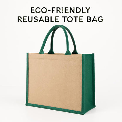 Eco-Friendly Reusable Tote Bag in Natural Beige with Green Trim
