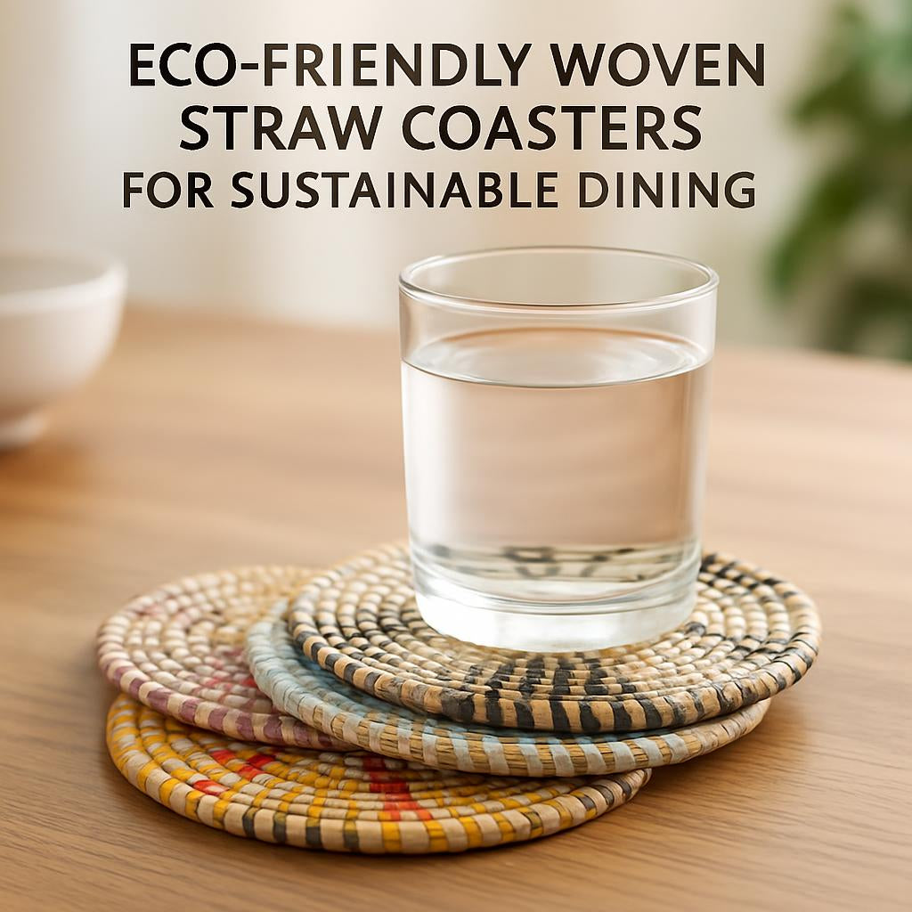 Multicolored round woven natural fiber coasters
