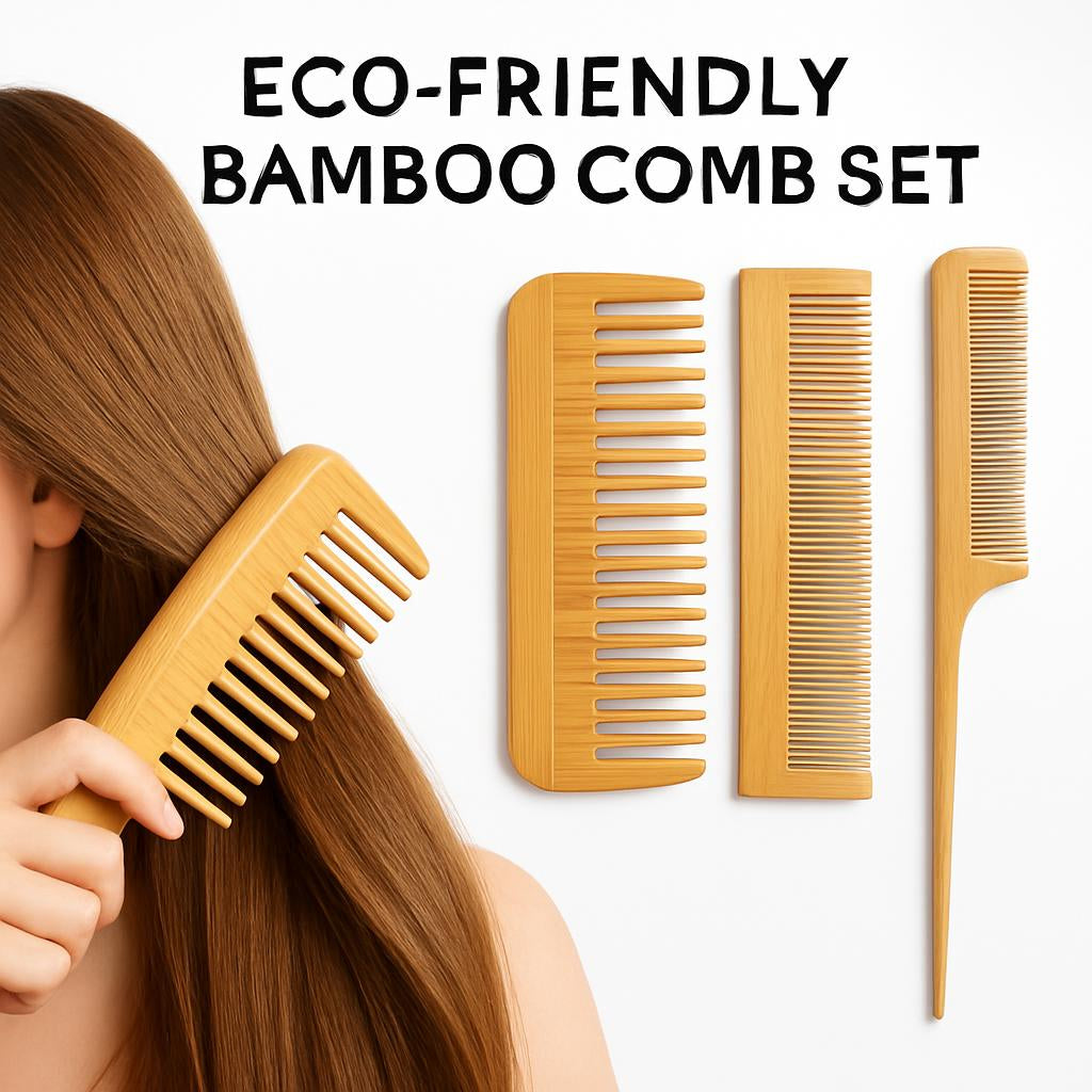 Eco-Friendly Bamboo Comb Set in Natural Wood