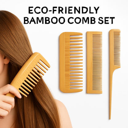 Eco-Friendly Bamboo Comb Set in Natural Wood