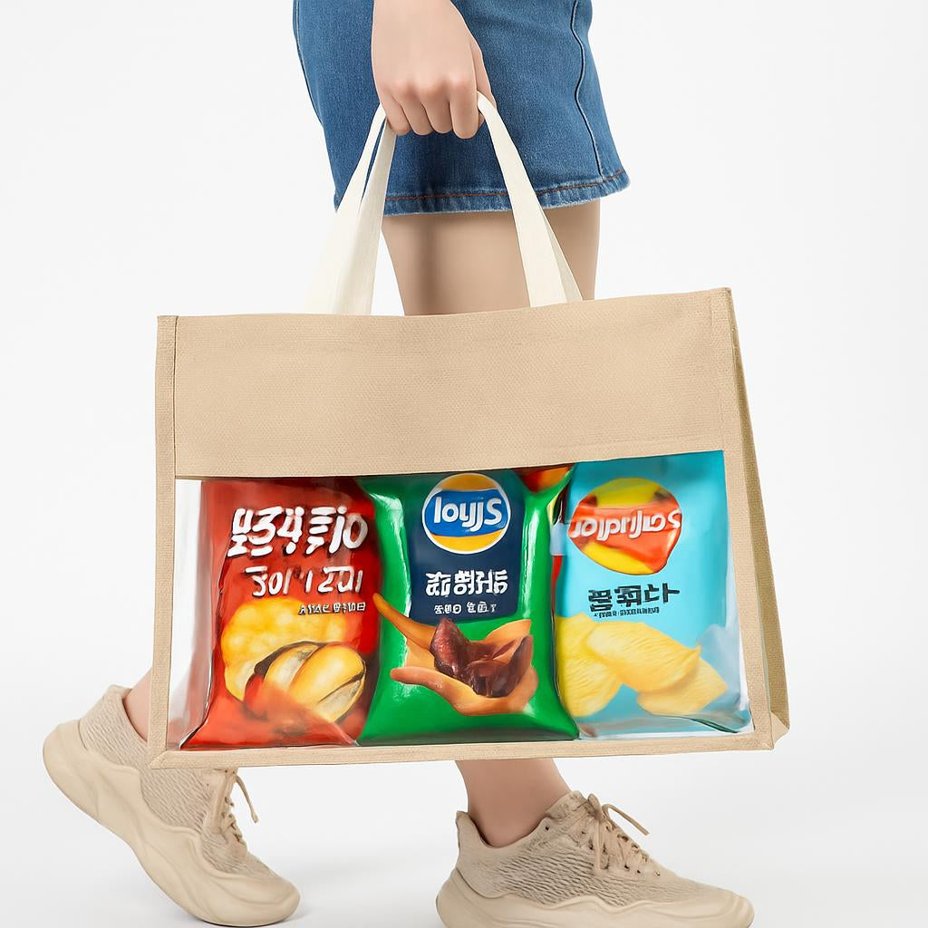 Eco-Friendly Reusable Shopping Bag in Natural Beige Jute