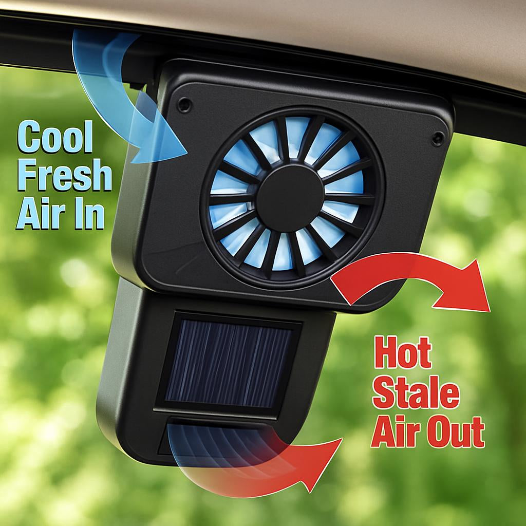 Solar-Powered Car Ventilation Fan on Car Window