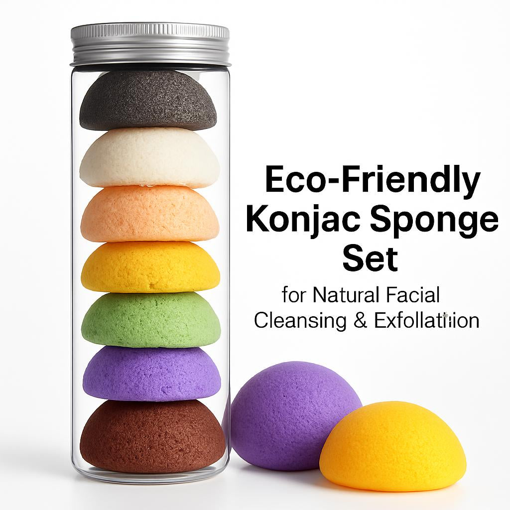 Multi-colored konjac sponge set for natural facial cleansing and exfoliation